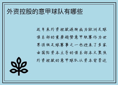 外资控股的意甲球队有哪些